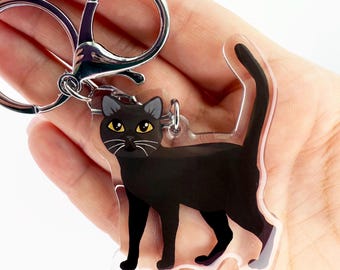 Black Cat Keychain | Cute Acrylic Charm, Cat Lover Gift - Etsy