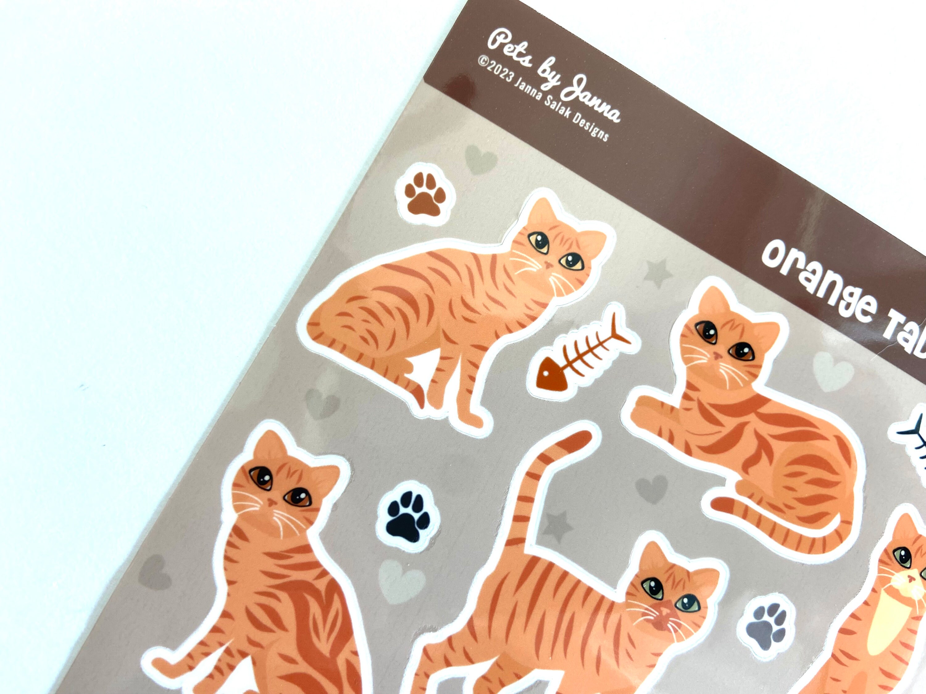 Orange Tabby Cat Sticker Sheet: Glossy Vinyl Water-resistant Stickers ...