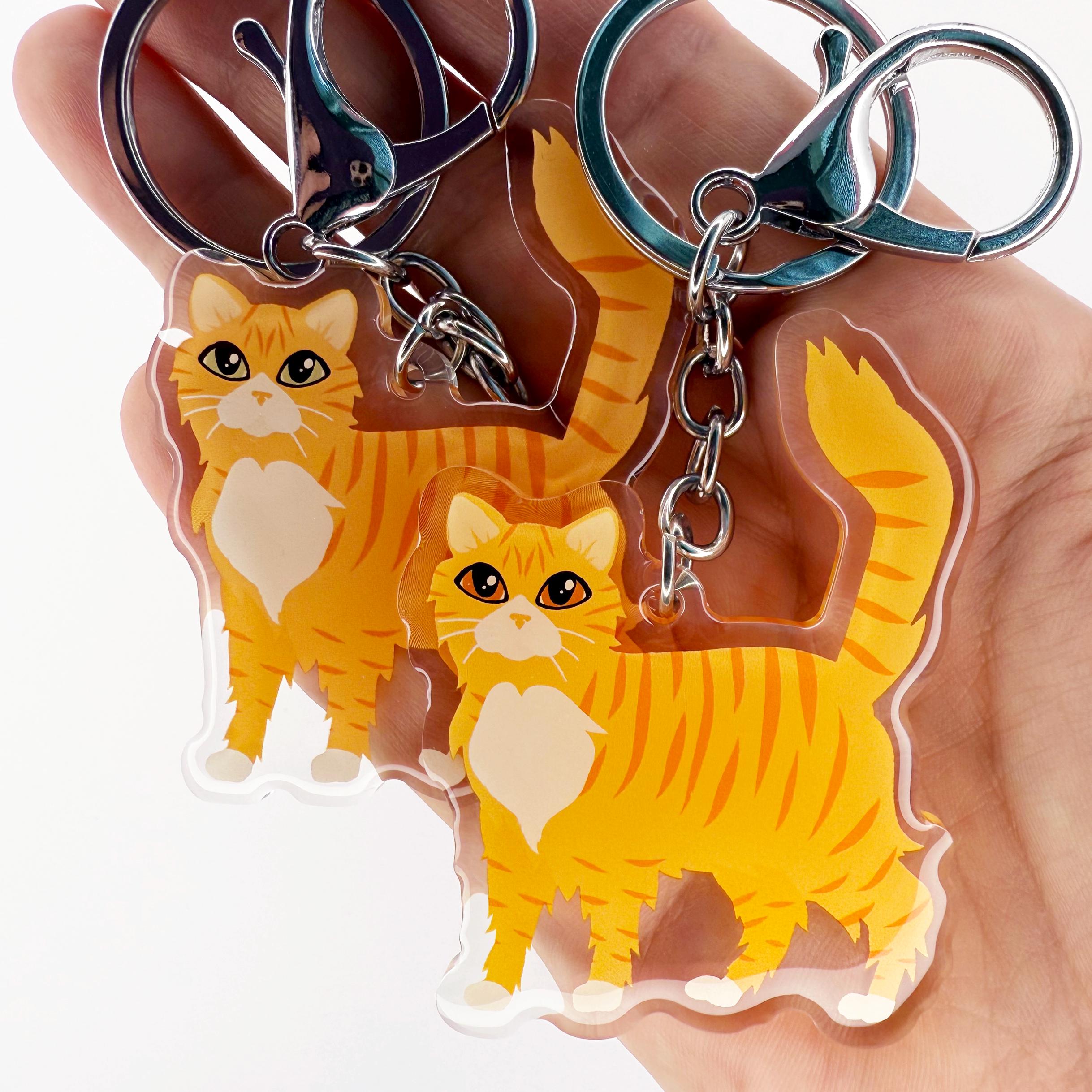 LH Orange and White Tabby Cat Keychain: Double-sided Acrylic Charm