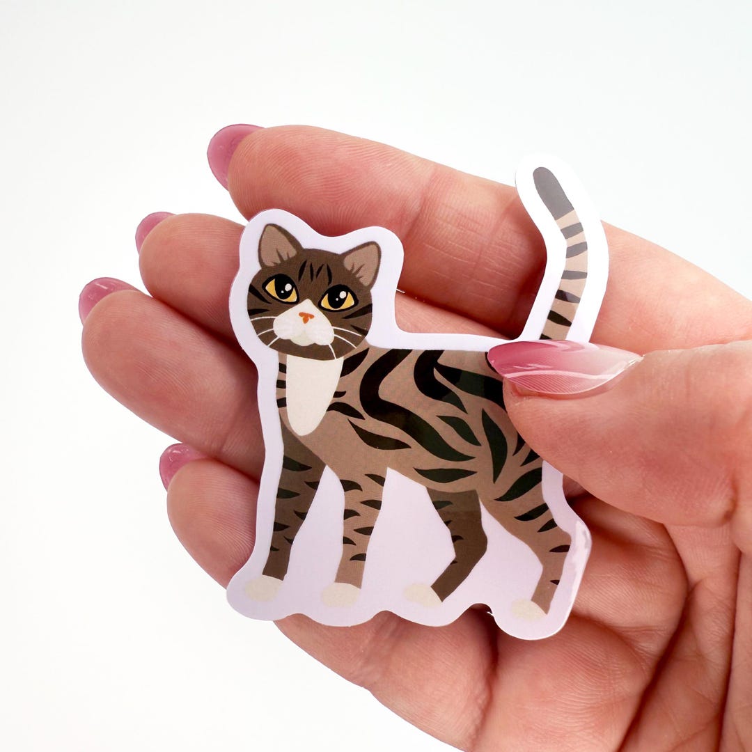 Brown Tuxedo Tabby Cat Sticker Die Cut Waterproof Vinyl Sticker Cute ...