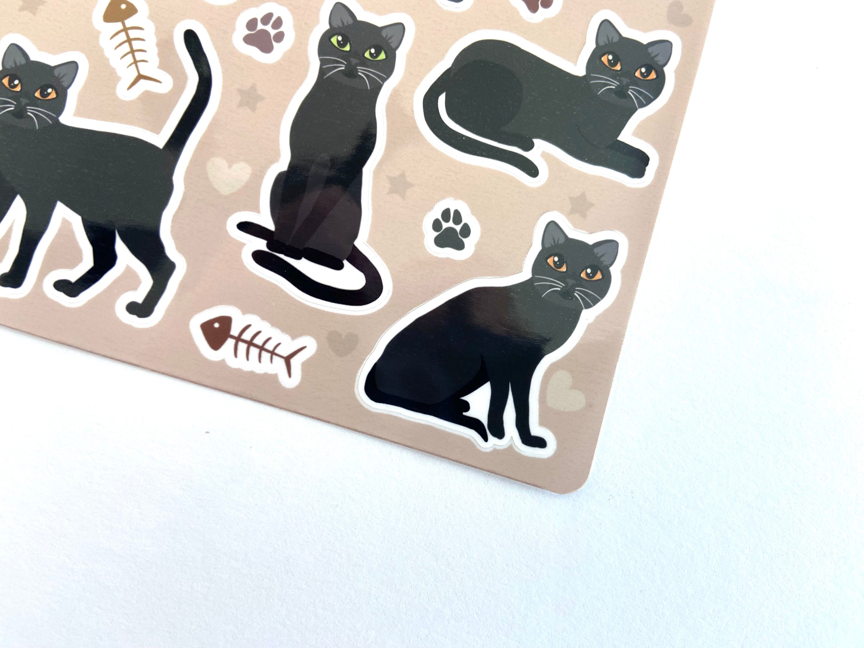 Black Cat Sticker Sheet: Glossy Vinyl Water-resistant Stickers - Etsy