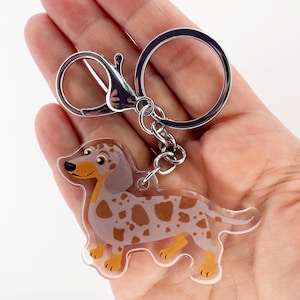 Chocolate Dapple Dachshund Keychain: Double-Sided Acrylic Charm