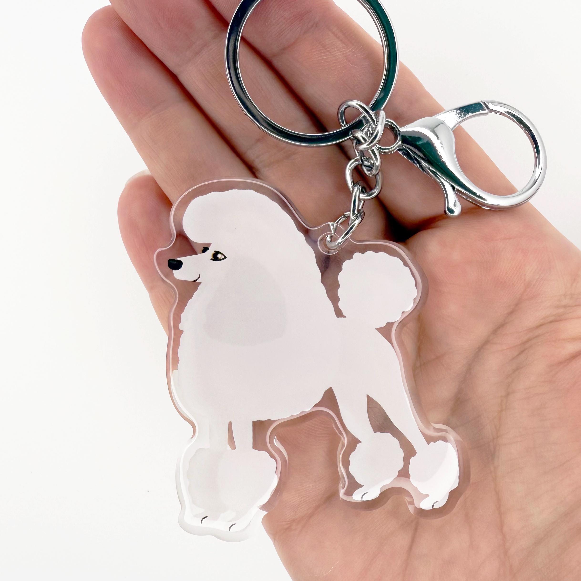 White Poodle Keychain: Clear Acrylic Charm, Silver Key Ring - Etsy
