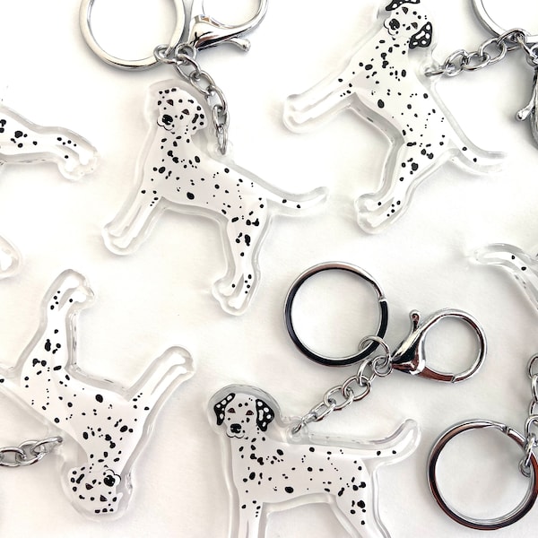 Dalmatian Keychain Cute Dog Charm Clear Acrylic and Resin Silver Key Ring Dalmatians Gifts