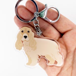 Buff Cocker Spaniel Keychain Cute Charm Clear Plastic and Resin Silver Key Ring Cocker Spaniels Gifts