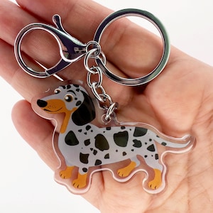 Dapple Dachshund Keychain: Double-Sided Acrylic Wiener Dog Charm