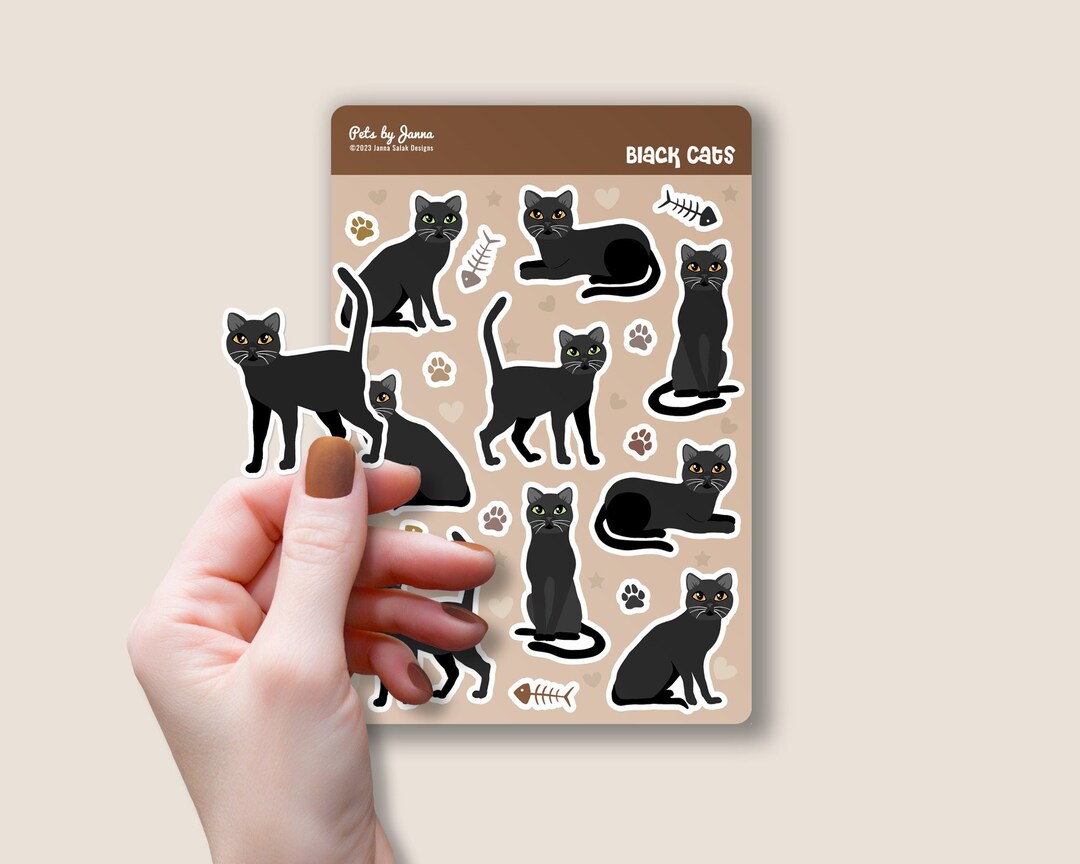 Black Cat Sticker Sheet: Glossy Vinyl Water-resistant Stickers - Etsy
