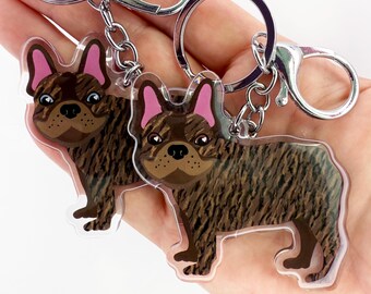 Brindle French Bulldog Keychain: Double-Sided Acrylic Frenchie Charm