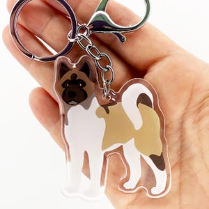 Pinto American Akita Keychain Cute Charm Clear Plastic and Resin Silver Key Ring Dog Gifts
