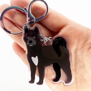 Black American Akita Keychain: Clear Acrylic Dog Charm