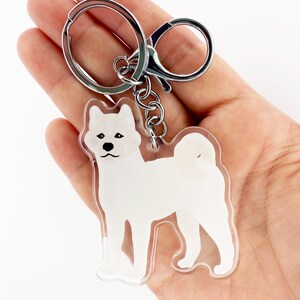 White Japanese Akita Dog Keychain: Clear Acrylic Charm