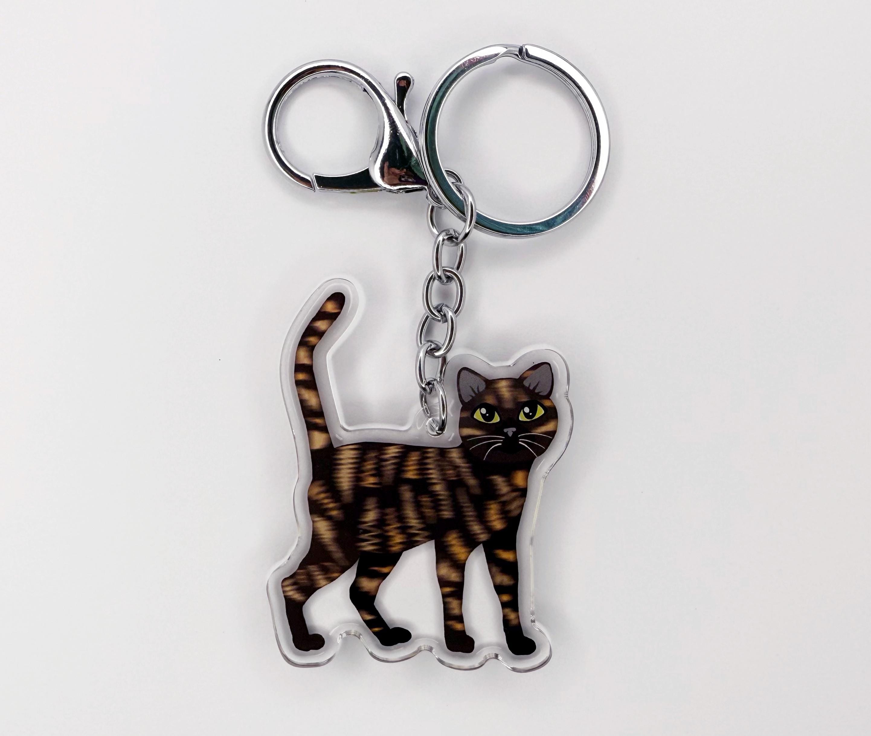 Tortoiseshell Cat Keychain Cute Charm Clear Acrylic and Resin