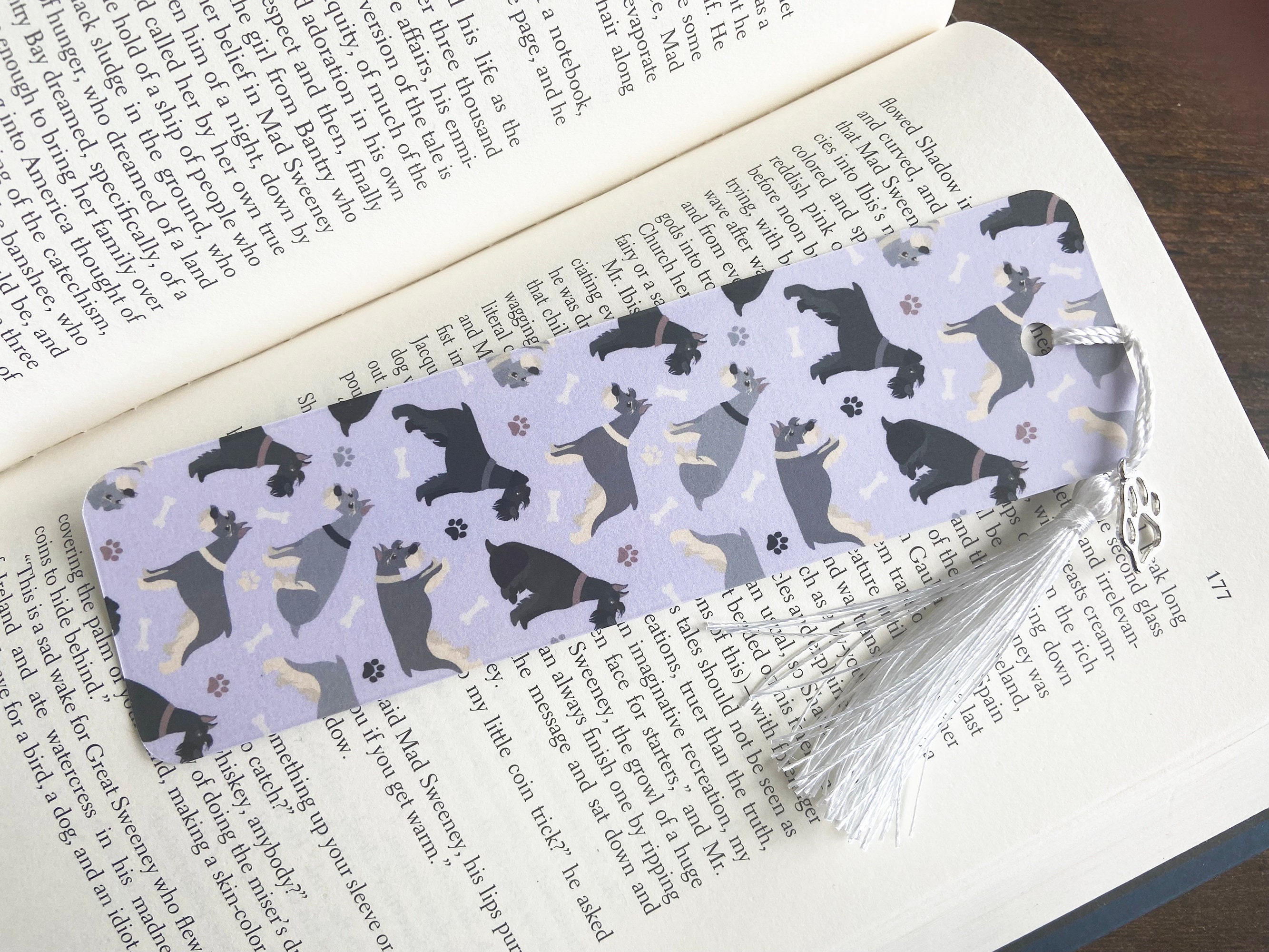 Schnauzer Bookmark: Handmade Laminated Dog Paw Charm With Tassel - Etsy