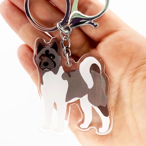 Silver American Akita Keychain Cute Charm Clear Plastic and Resin Silver Key Ring Dog Gifts