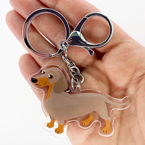 Fawn Dachshund Keychain Cute Dachshunds Charm Clear Acrylic and Resin Silver Key Ring Isabella Dachshund Gifts
