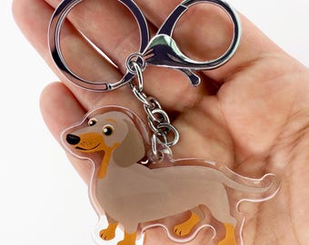 Fawn Dachshund Keychain, Clear Acrylic Charm with Silver Key Ring