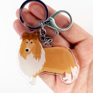 Sable Rough Collie Keychain Cute Charm Clear Plastic and Resin Silver Key Ring Rough Collies Gifts