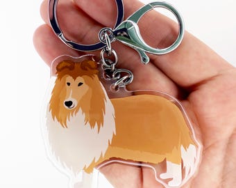 Sable Rough Collie Keychain, Clear Acrylic Dog Charm