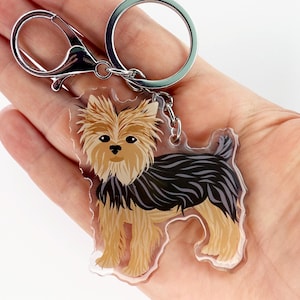 Yorkshire Terrier Keychain Cute Yorkie Dog Charm Clear Plastic and Resin Silver Key Ring Yorkie Gifts