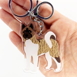 Brindle American Akita Keychain Cute Charm Clear Plastic and Resin Silver Key Ring Dog Gifts