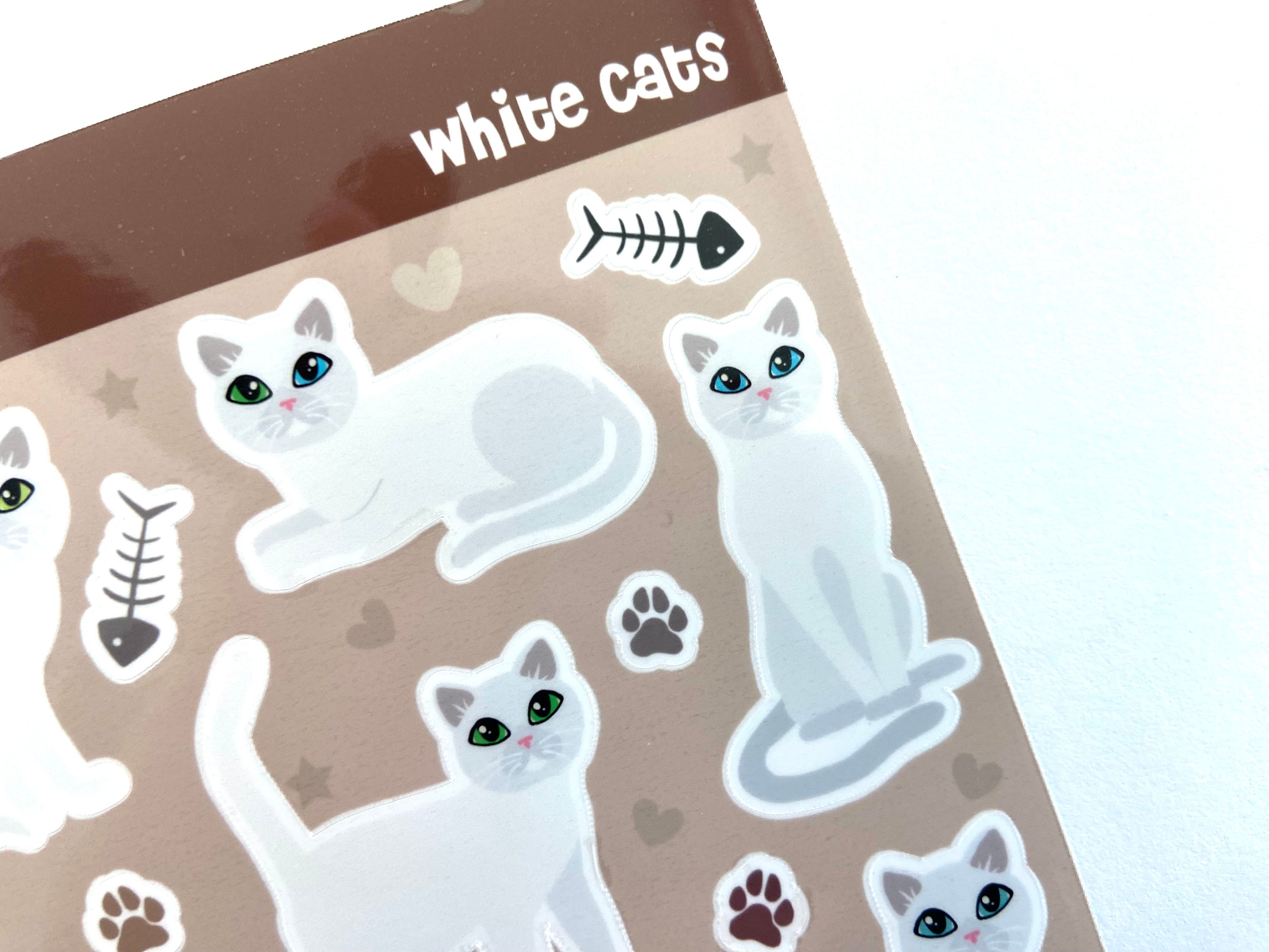 White Cat Sticker Sheet: Glossy Vinyl Water-resistant Stickers - Etsy
