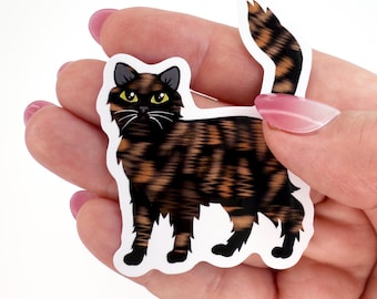 Tortoiseshell Cat Sticker: Longhaired Tortie Waterproof Vinyl Decal