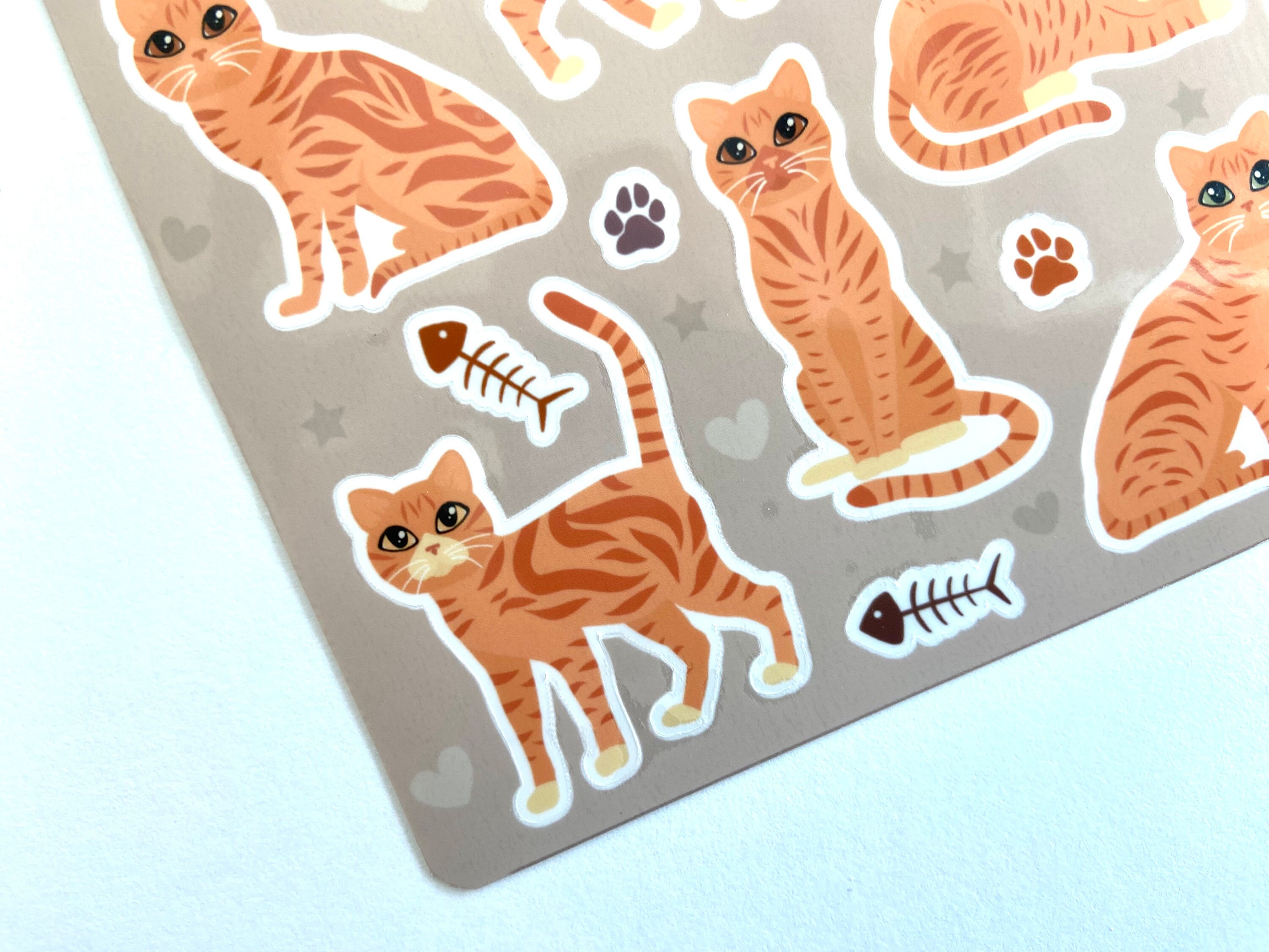 Orange Tabby Cat Sticker Sheet: Glossy Vinyl Water-resistant Stickers ...