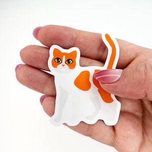 Orange and White Cat Sticker: Waterproof Vinyl Die Cut, 2.5 Inch