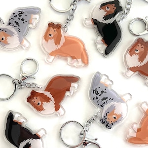 Sheltie Keychain Cute Charm Clear Plastic and Resin Silver Key Ring Shetland Sheepdog Gifts