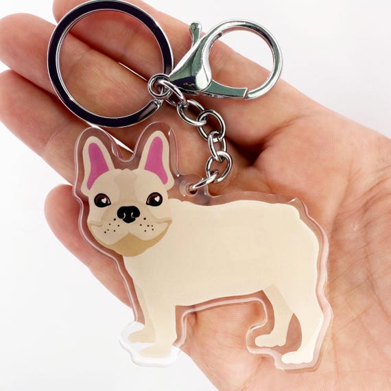 Cream French Bulldog Keychain, Clear Acrylic Frenchie Dog Charm - Etsy