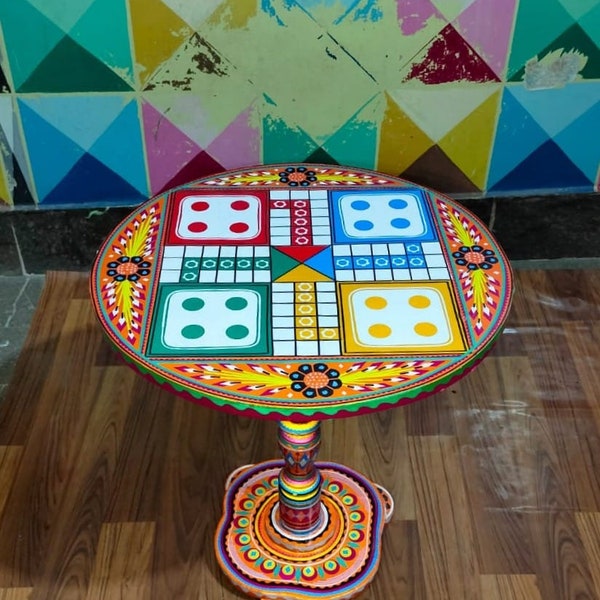 Pakistan truck art table | Ludo table | Ethnic truck art coffee table | Multicolored folk art table | Pakistan Truck Art | 22" Round table