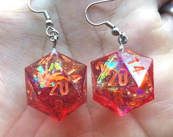 Fireball Dice Earrings - Handmade Resin Cast Earrings with Stainless Steel Components