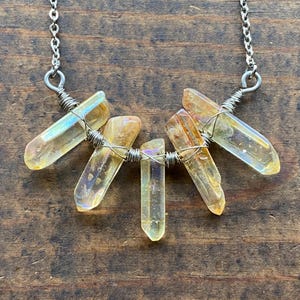 Tangerine Aura Quartz Pendant - Crystal Jewelry - Stainless Steel Wire Wrapped