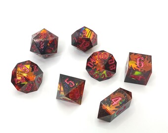 Fireball Dice Set - Handmade Resin Cast Tabletop Gaming Dice