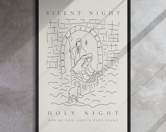 Christian Wall Art, Minimalist Christmas Gift For Her, Silent Night Framed Canvas, Christmas Carol Decor