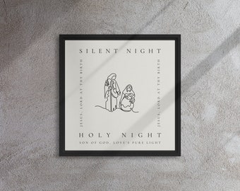 Christian Wall Art, Minimalist Christmas Gift For Her, Silent Night Framed Canvas, Christmas Carol Decor
