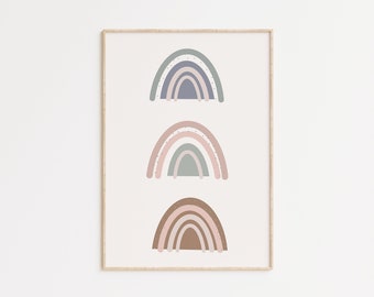 Impresión de vivero arco iris, decoración de vivero arco iris, vivero arco iris neutro, pared arco iris boho, impresión arco iris feliz, arco iris boho neutro dulce