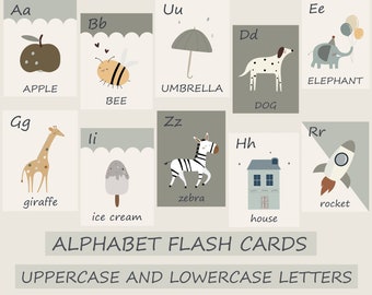 Printable Alphabet Flash Cards, Uppercase And Lowercase Letters, Preschool Montessori Flashcard, Education Supplies, Children First Words