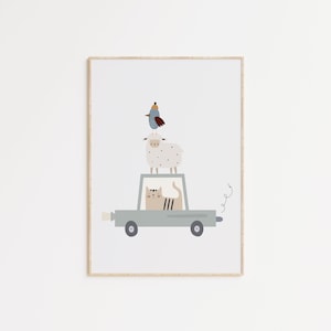 Arte da parete con animali della scuola materna, poster di pecore, stampa digitale di amici uccelli, arte stampabile di gatti, stampa di fattoria per bambini, gattino in stile scandinavo