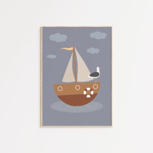 Nautical Nursery Print, Ship Poster For Kids Room, Sail Boat Art, Kids Wall Art, Coastal Print, Toddler Wall Art, Gender Neutral Print