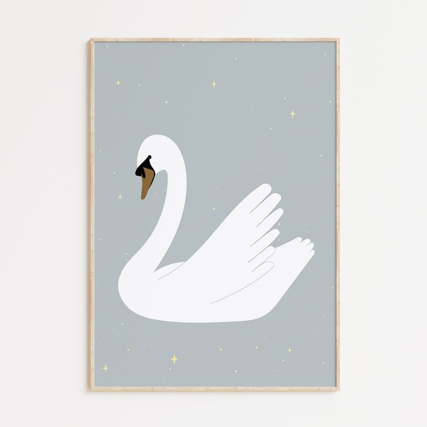 Swan Print Nursery, Digital Print Swan In Pastel Colors, Wall Art For Girl's Room, Baby Room Wall Decor, Printable Swan, Nursery Wall Art
