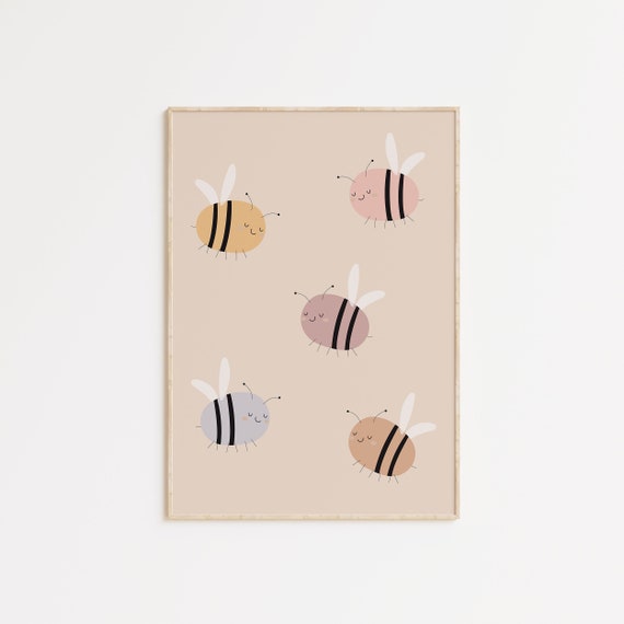 Kids Room Colorful Print, Bee Nursery Wall Art, Bee Poster, Bee Nursery Print, Gender Neutral Digital Print, Cute Baby Bee Wall Art, Minimal