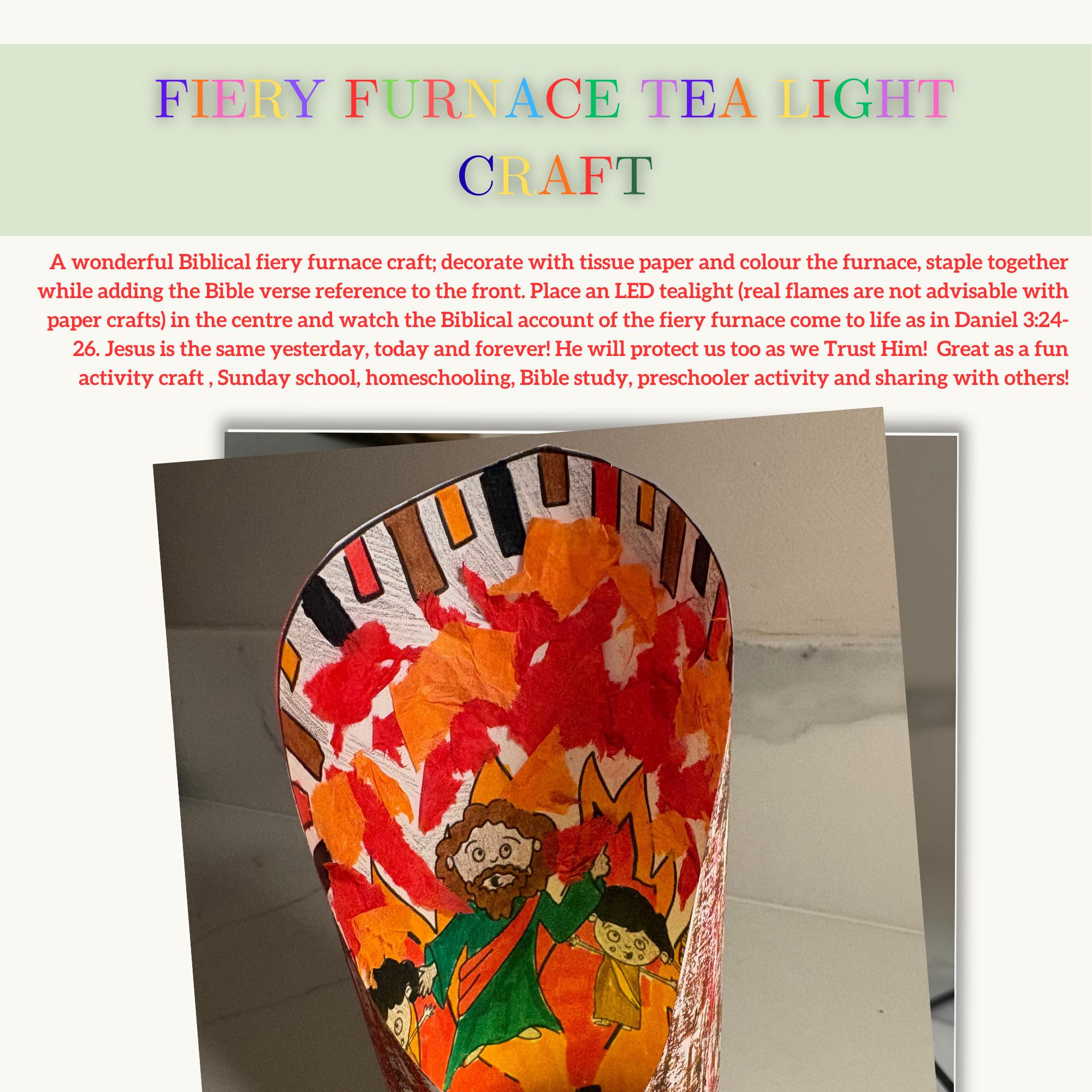 Firey Craft Fiery Furnace Tea Light Craft, Biblical Sunday School Craft, Daniel 3:8 ...