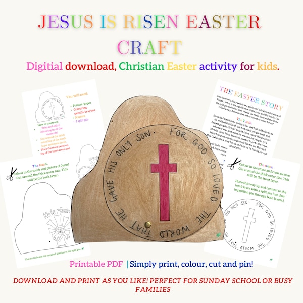 Jesus ist auferstanden Osterhandwerk, Sonntagsschulbibelaktivität, christliche druckbare Aktivität, Homeschool, Osterbibelstudie, Ausmalen für Kinder