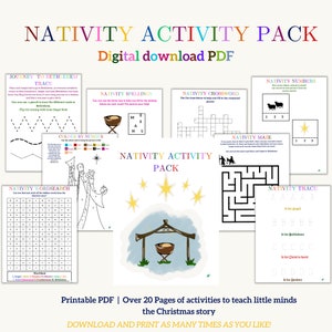 Christmas nativity activity pack, digital download, Christmas Christian printable activity, Sunday school, Homeschool, Biblical Christmas