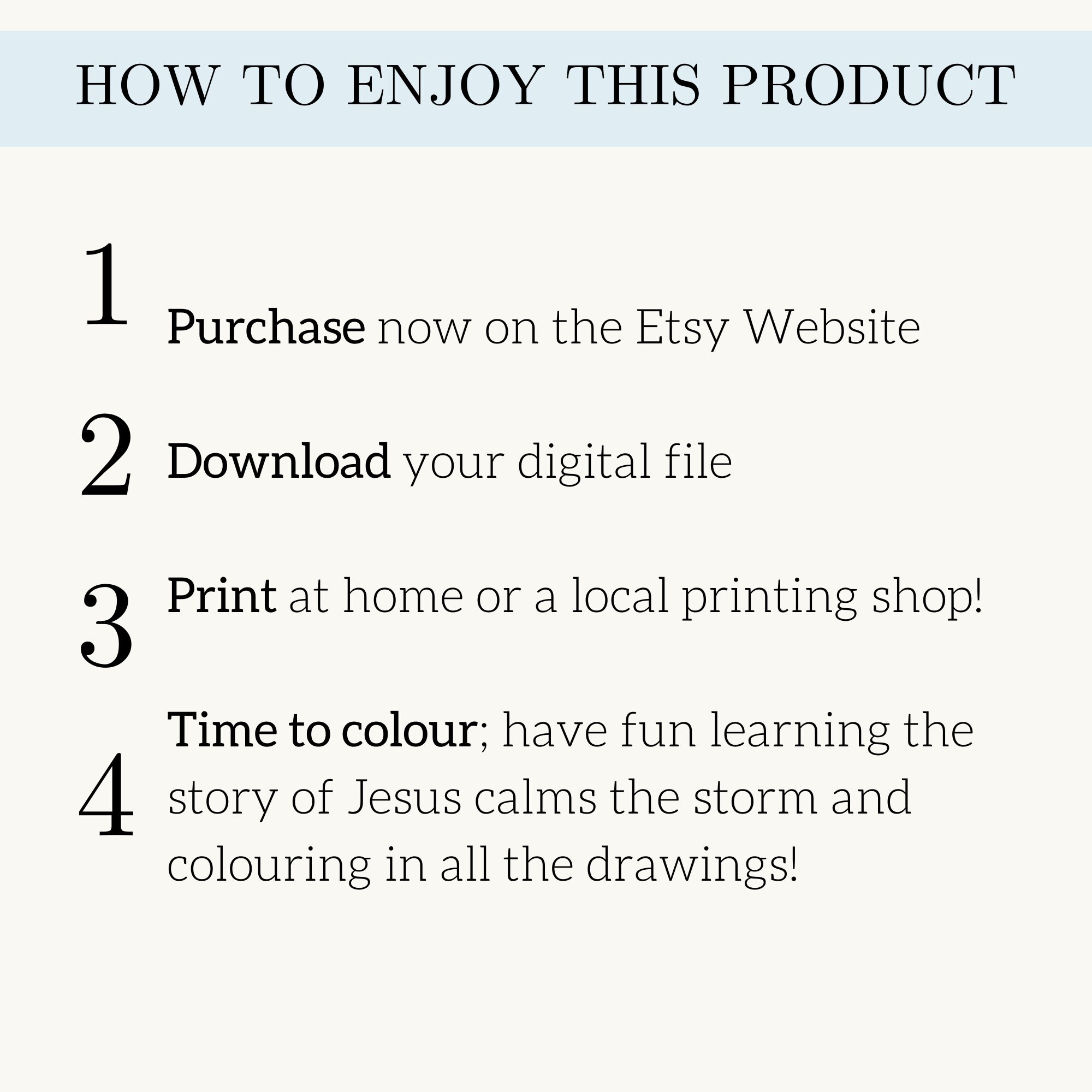 Jesus Calms the Storm Digital Download Colouring Book, Biblical