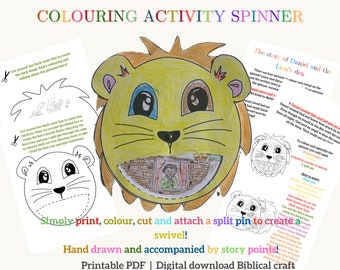 Daniel and the lion's den colouring activity spinner,Sunday school activity, Biblical activity for kids,Christian family activity,Homeschool