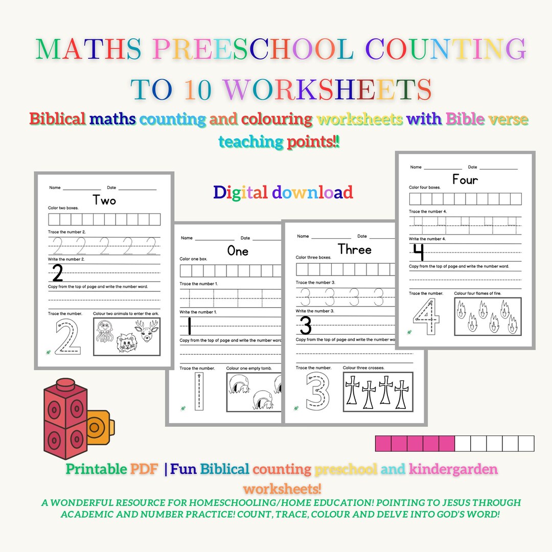 Preschool Math Worksheets: Counting to 10, Biblical Coloring (PDF ...