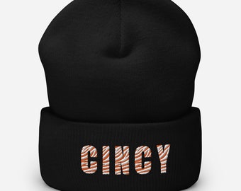 Cincy White Tiger-Striped Cuffed Beanie