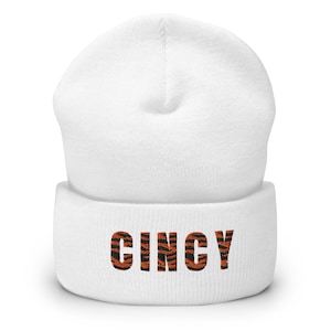 Cincy Black Tiger-Striped Cuffed Beanie
